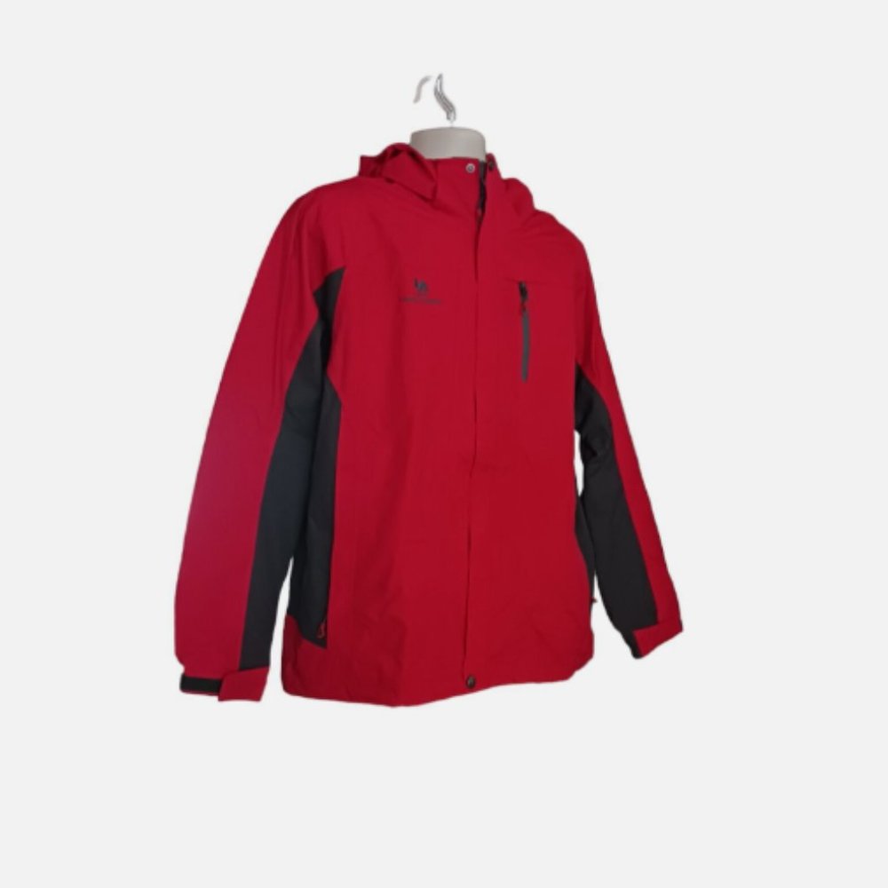 Camel Crown Mens  hooded Jacket Size M 3 In 1 Windbreaker Detachable Red Gray